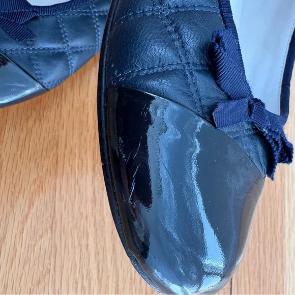 Delman Quilted Leather Ballet Flats in Navy Blue cap toe - Picture 6 of 12